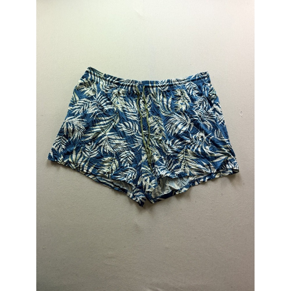 Joyspun Pull On Shorts Womens 2X Blue Good Tropical Leaf Print Elastic Waist